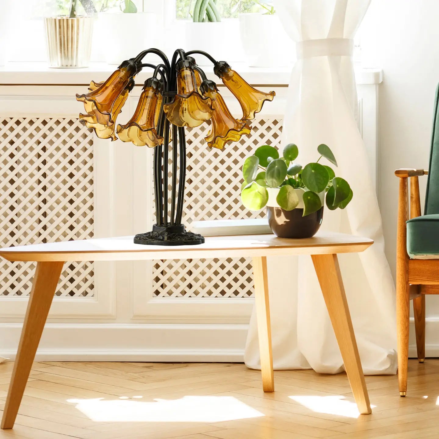 Lamp: Lily 10 Light Amber Shade Table Lamp