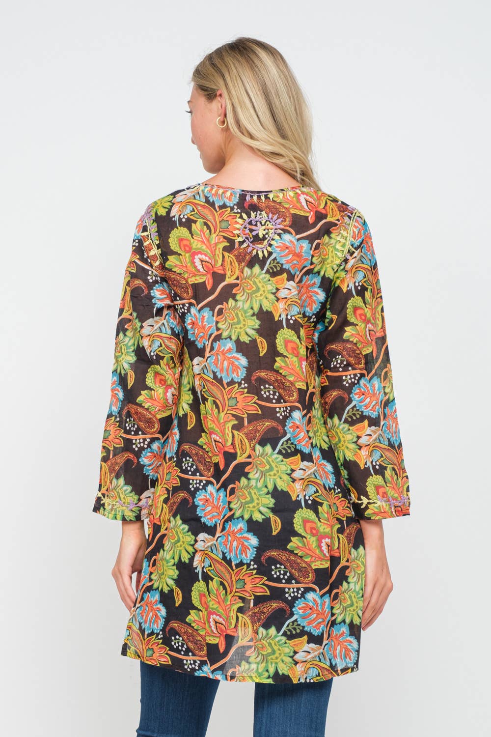 Tunic: Carlyle Black and Apple Green Printed Embroidered