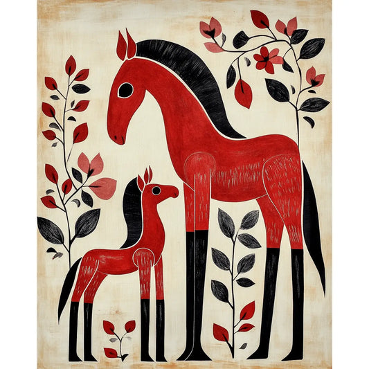 Art Print: Folk Art Horses