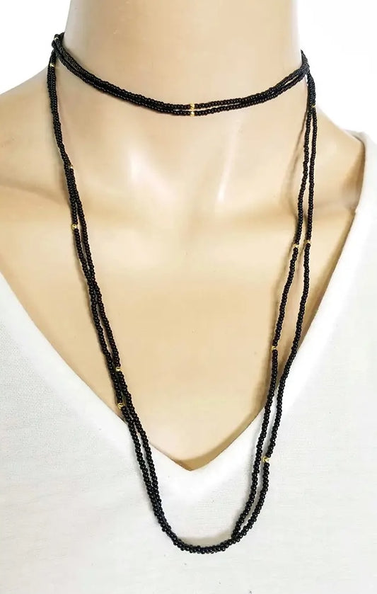 Necklace: Extra Long Beaded with Gold Tone Accent