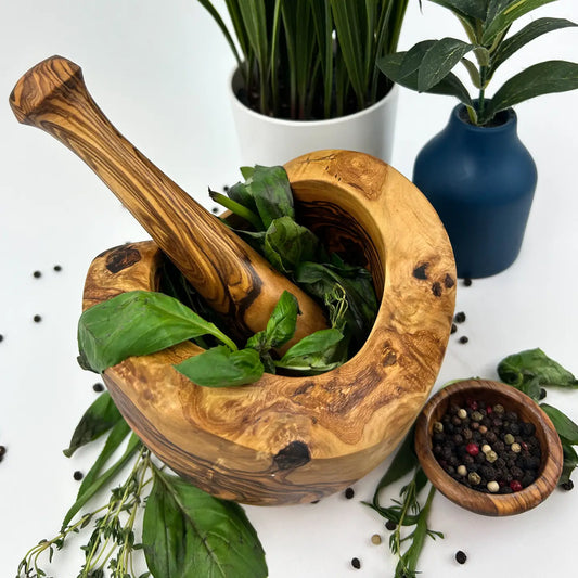 Mortar & Pestle: Free Form Olive Wood