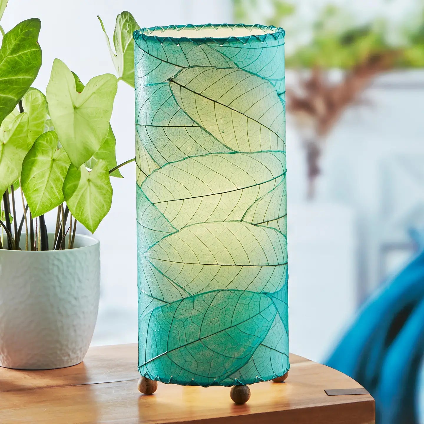 Lamp: Cocoa Leaf Cylinder Table Lamp Sea Blue