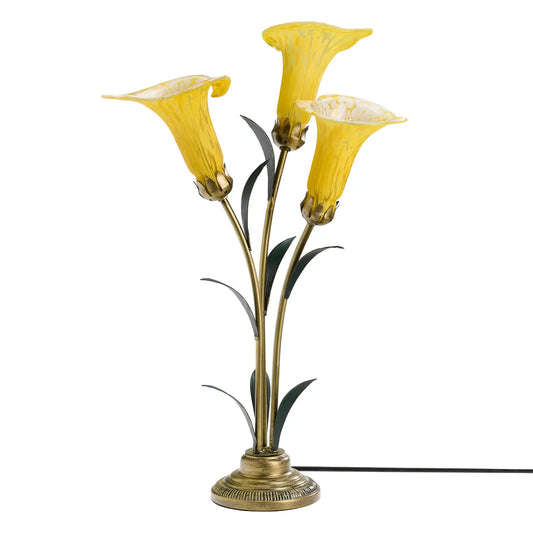 Lamp: 23.5"H Yellow 3 Shade Handblown Glass Calla Lily Table Lamp