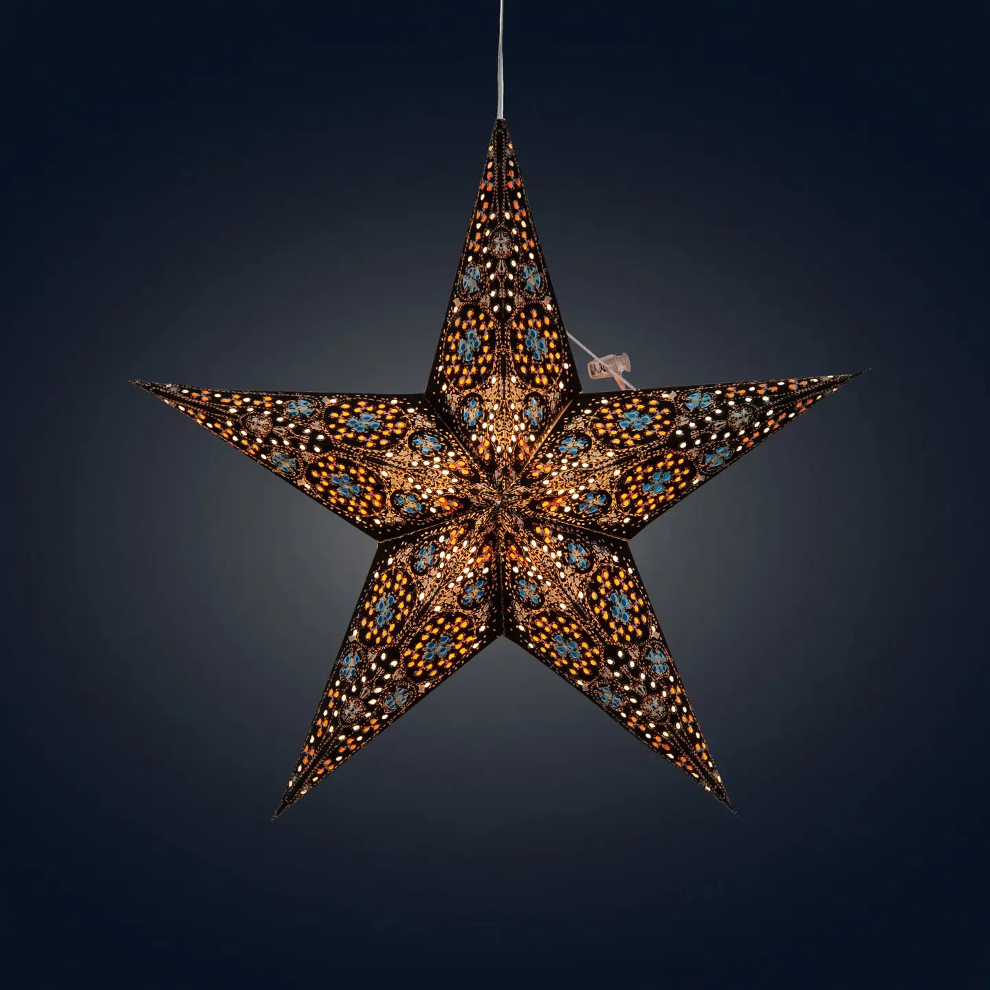 Lantern: 5 Point Paper Star 15" Black/Turquoise