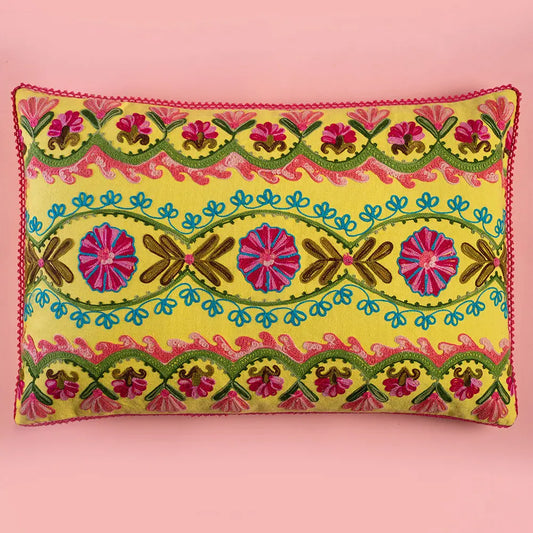 Pillow: Yellow Embroidered Cushion