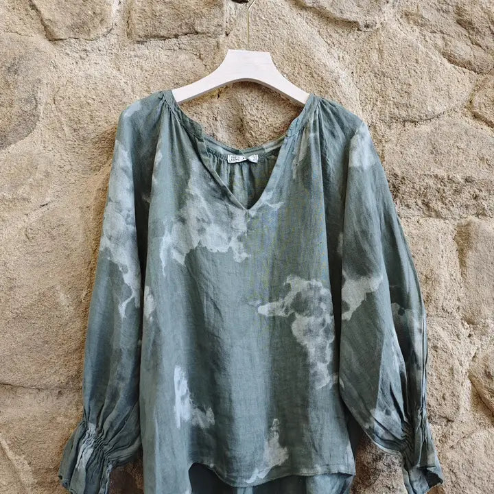 Blouse: Flowy Blouse with Gathered Cuffs