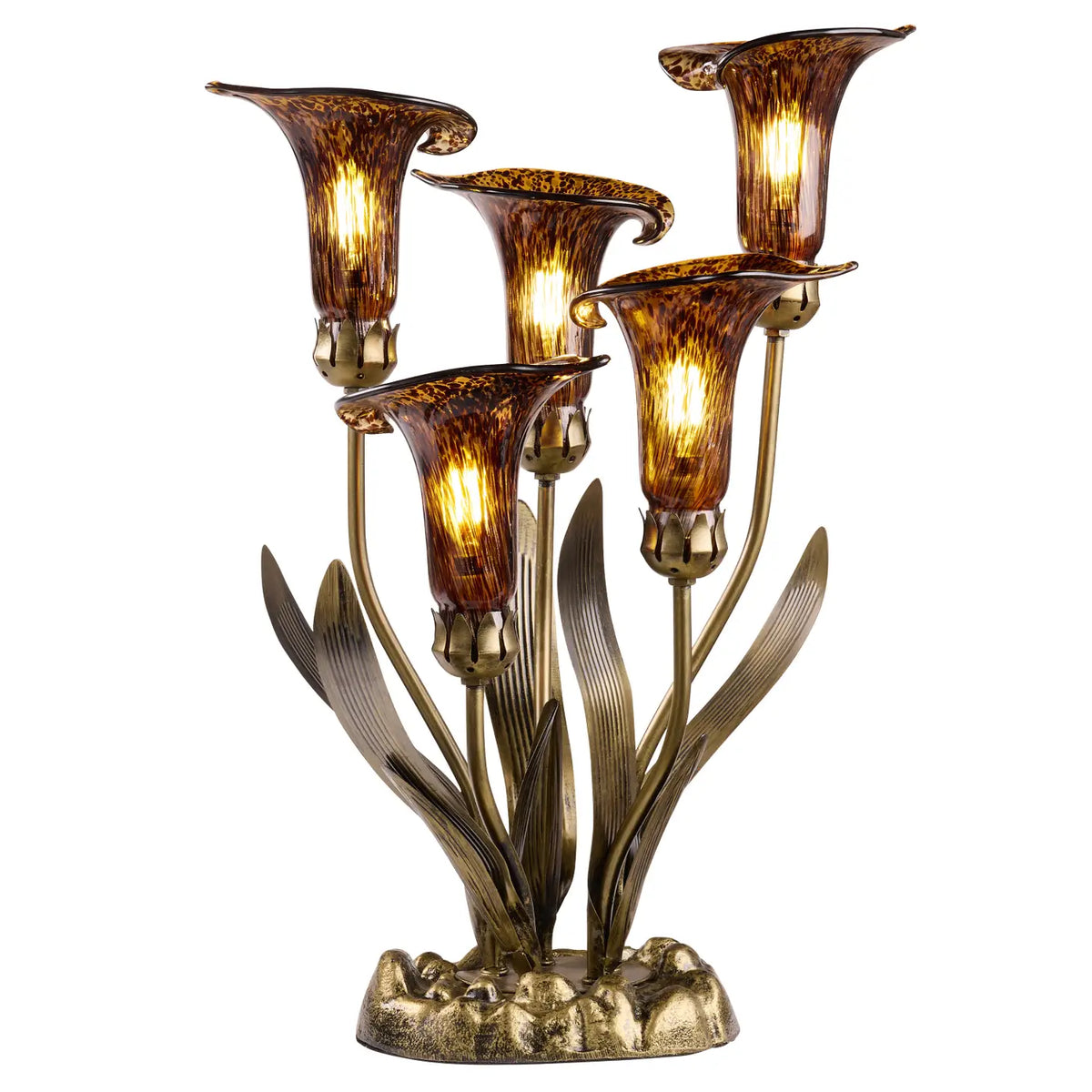 Lamp: Brown Hand Blown Glass with 5 Calla Lilies