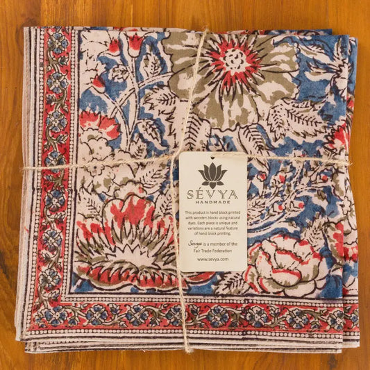 Napkins: Rose & Navy Kalamkari (Set of 4)