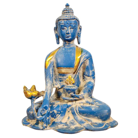 Buddha: Medicine Buddha Brass Statue Antique & Sand Finish