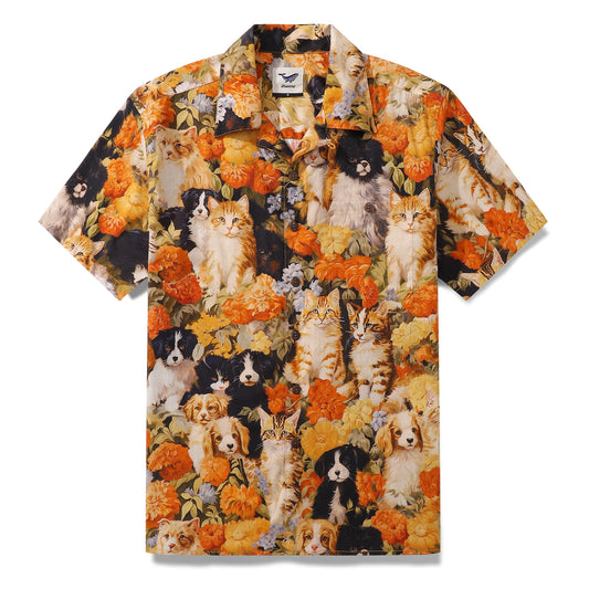 Men's Short Sleeve Shirt: Hawaiian Shirt Cats and Dogs