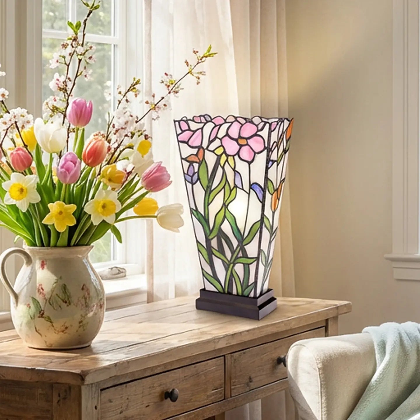 Lamp: Multi-Colored Stained Glass Floral