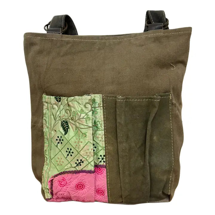 Crossbody: Recycled Military Tent with Embelishment