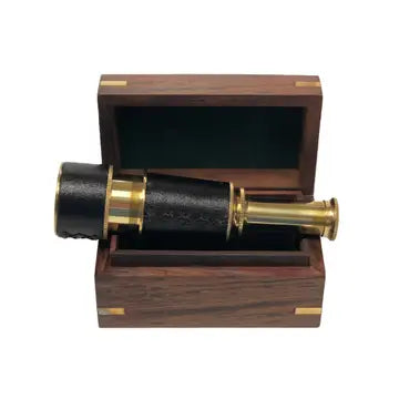 Telescope: Brass Leather-Wrapped w/ Wood Display Box