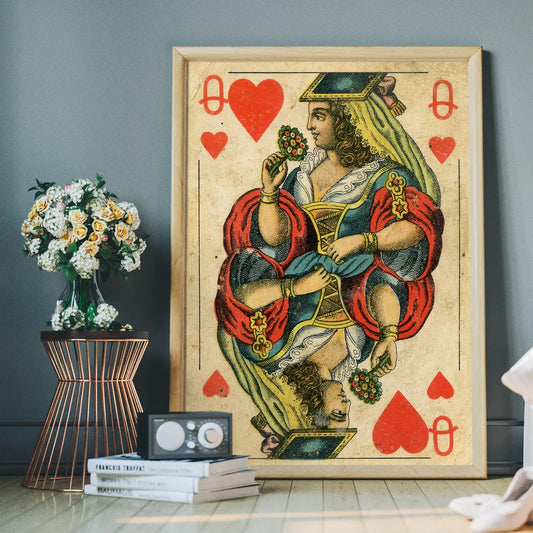 Art Print: Vintage Playing Card Print - Queen of Hearts