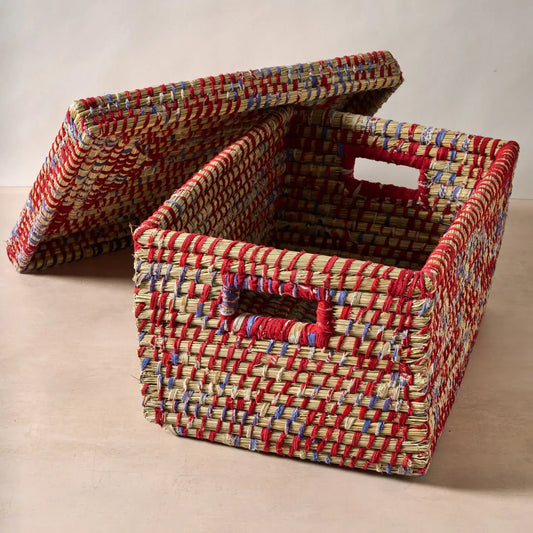 Basket: Recycled Sari Storage Box with Lid