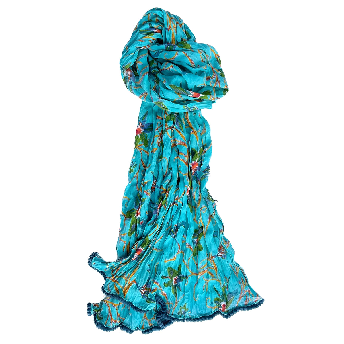 Scarf: Crinkled Cotton Scarf Teal Floral