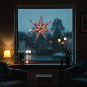 Lantern: 7 Point, 24", Black/Pink Paper Star