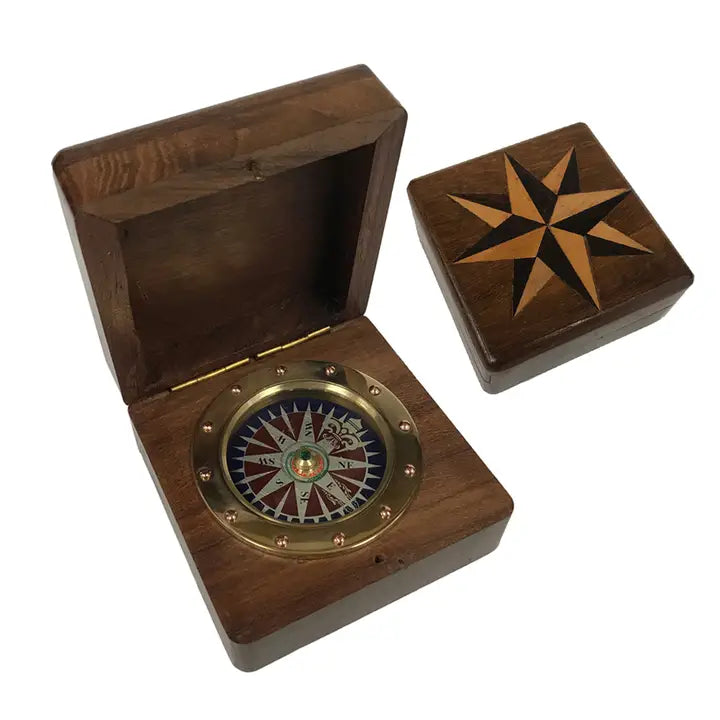 Compass: Brass Compass with Wooden Box