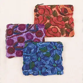 Coin Purse: Embroidered Floral (Various Colors)