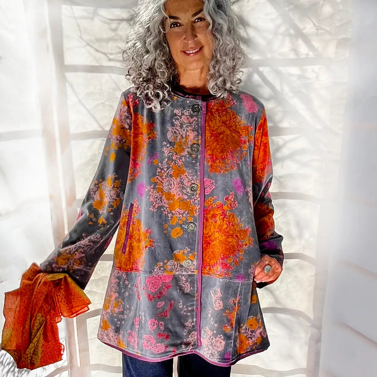 Coat: Velvet Floral A-Line