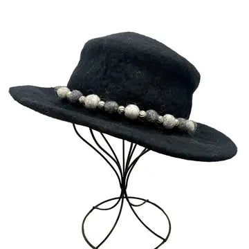 Hats: Black Brimmed Hat with Bead Border