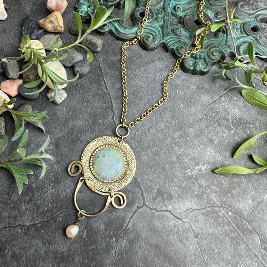 Necklace: Ancient Brass Medallion with Pearl