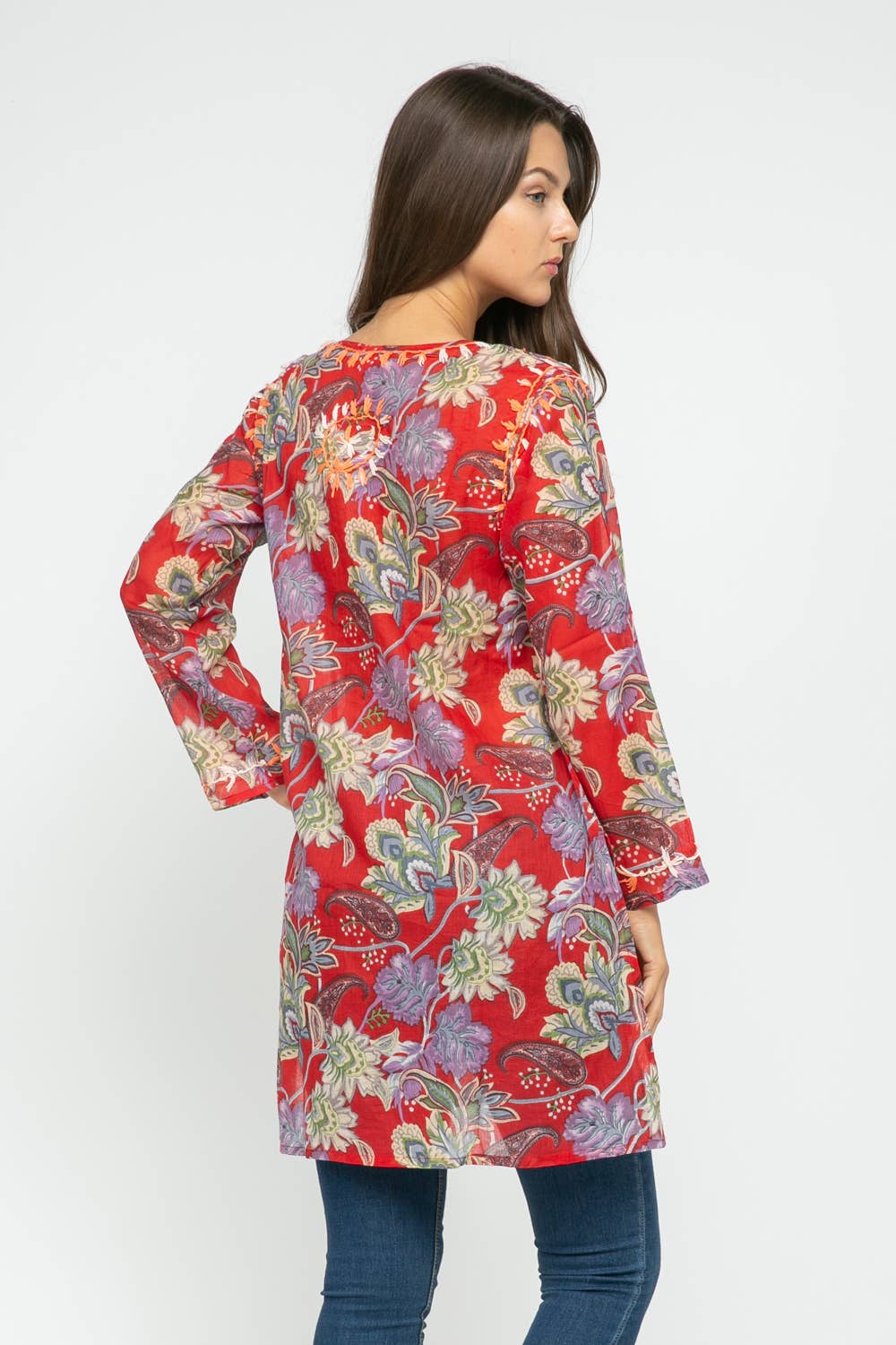 Tunic: Carlyle Red Printed Embroidered