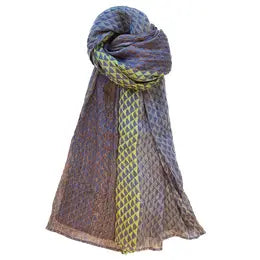 Scarf: Block Print Cotton - Blue & Green Triangles