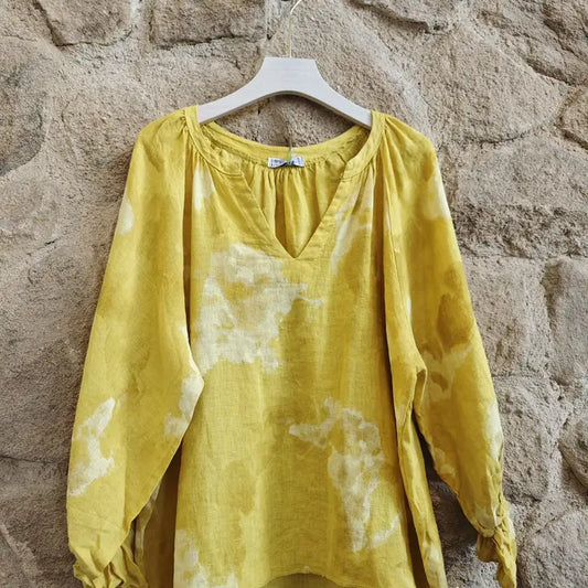 Blouse: Flowy Blouse with Gathered Cuffs