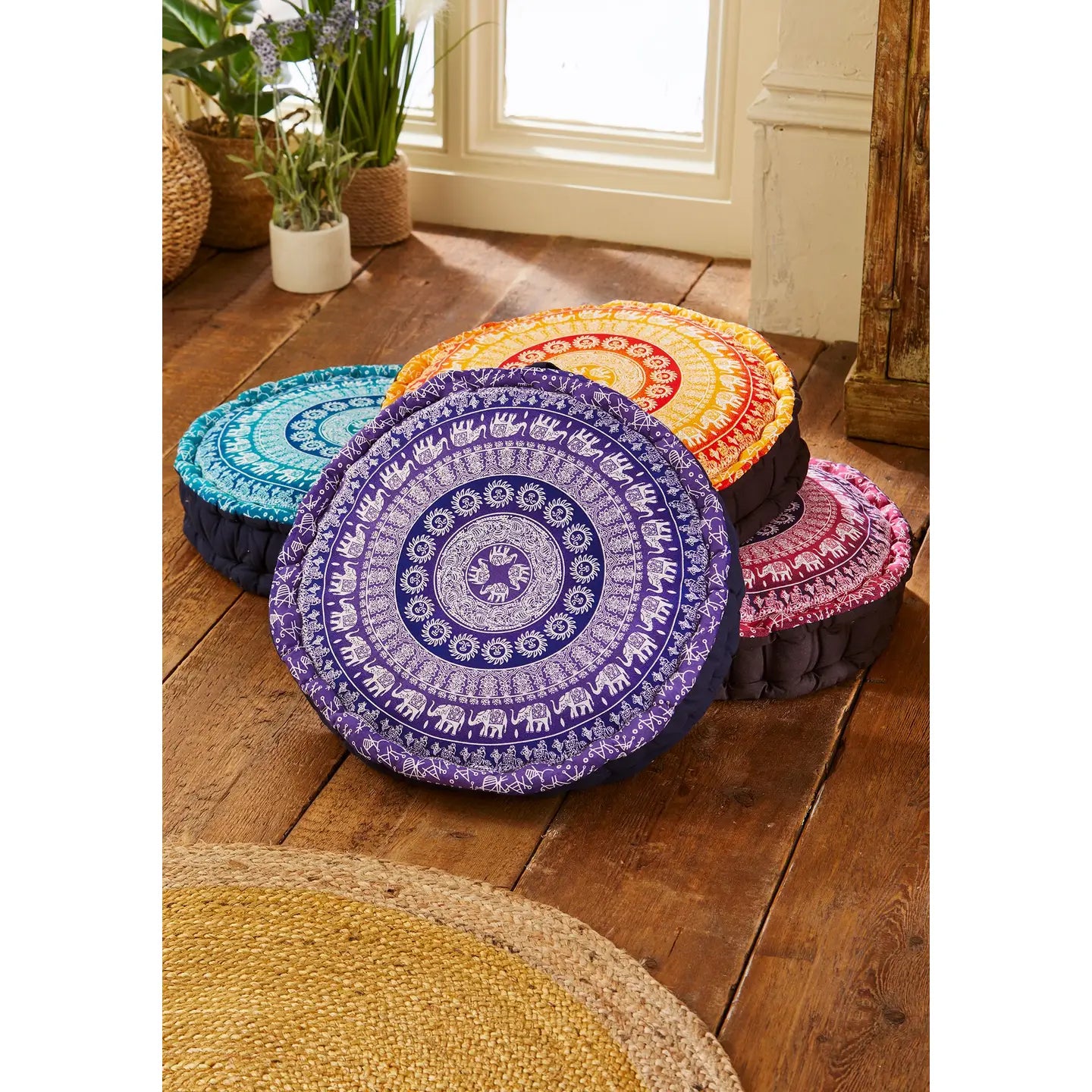 Pillow: Meditation/Yoga Elephant Print Pouffe (Various Colors)