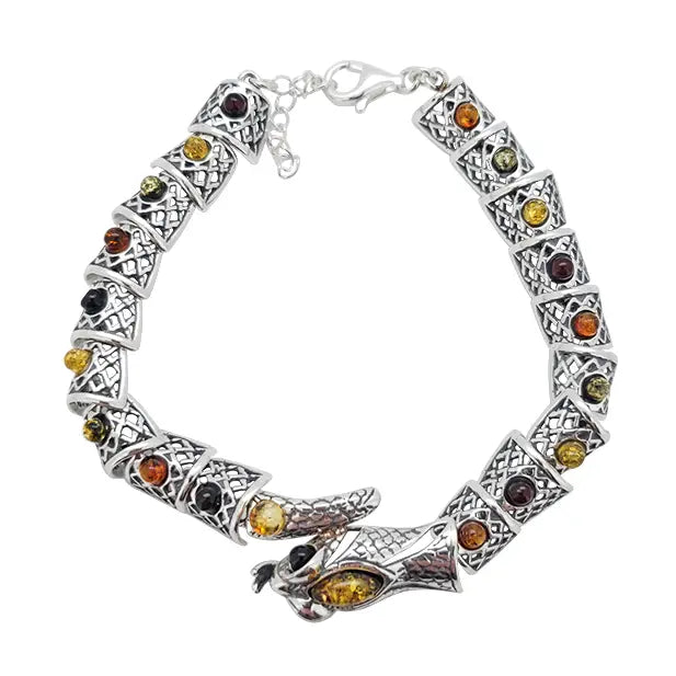 Bracelet: Multi Color Amber Sterling Silver Snake Link