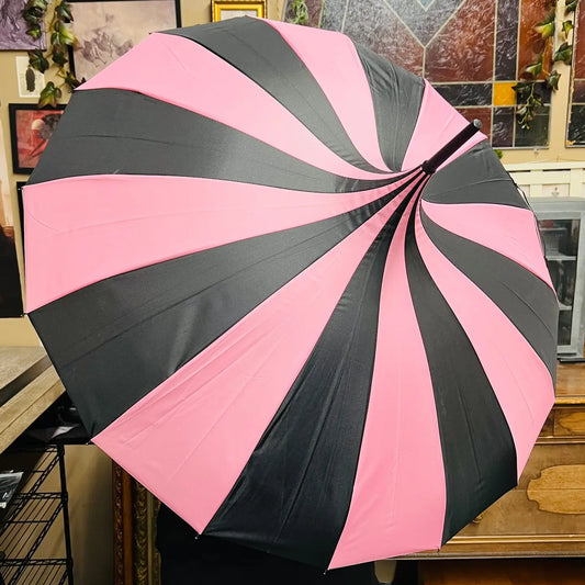 Umbrella: Pastel Pink/Black Umbrella - Plain