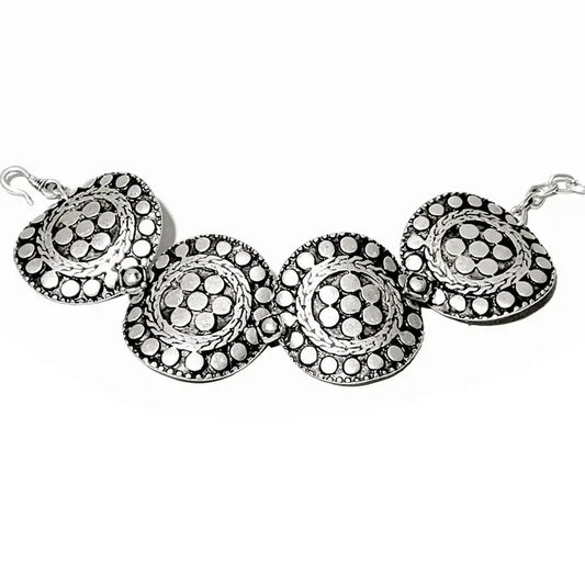 Bracelet: Pewter Boho Floral Disc