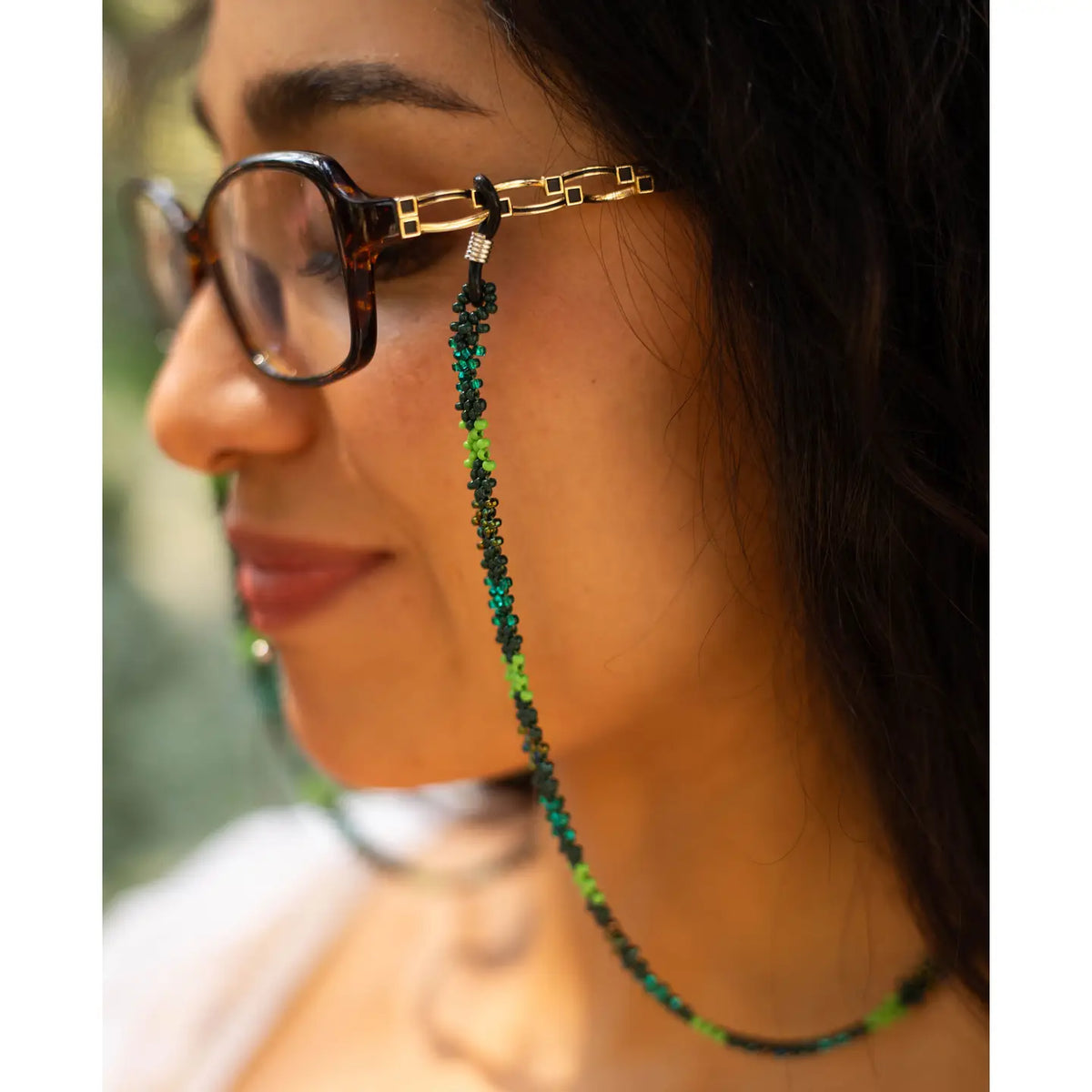 Eyeglass Chain: Green Beaded Glasses Chain in Emerald Tones