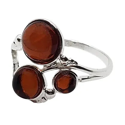 Rings: Three Stone Amber Sterling Silver
