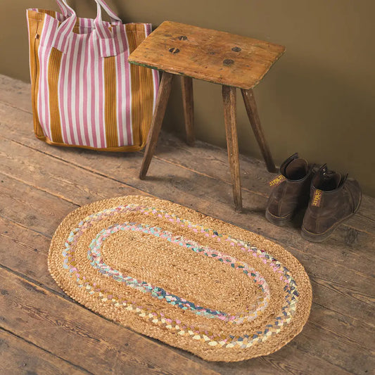 Rugs: Jute & Pastel Small Oval Rug