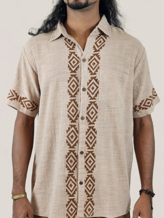 Button-Up Shirt: Block Print Organic Linen