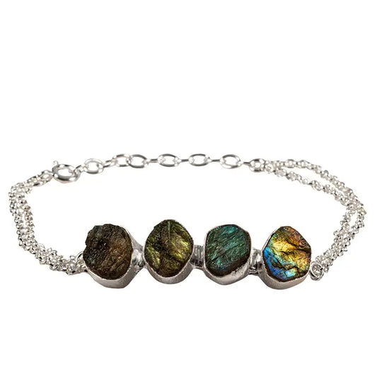 Bracelet: Rosetta Labradorite Raw Stone Sterling
