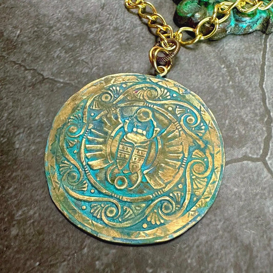 Necklace: Brass Scarab Medallion