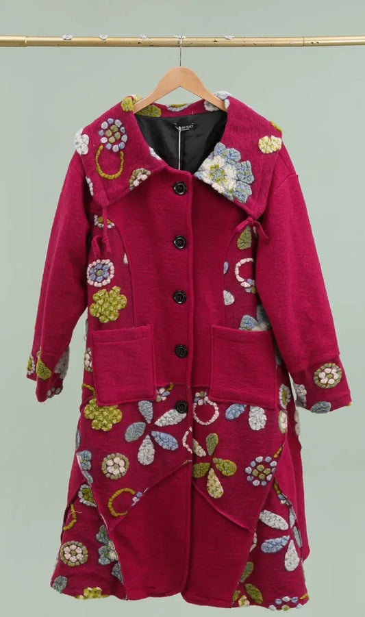 Coat: Wool Coat with Felted  Appliqué