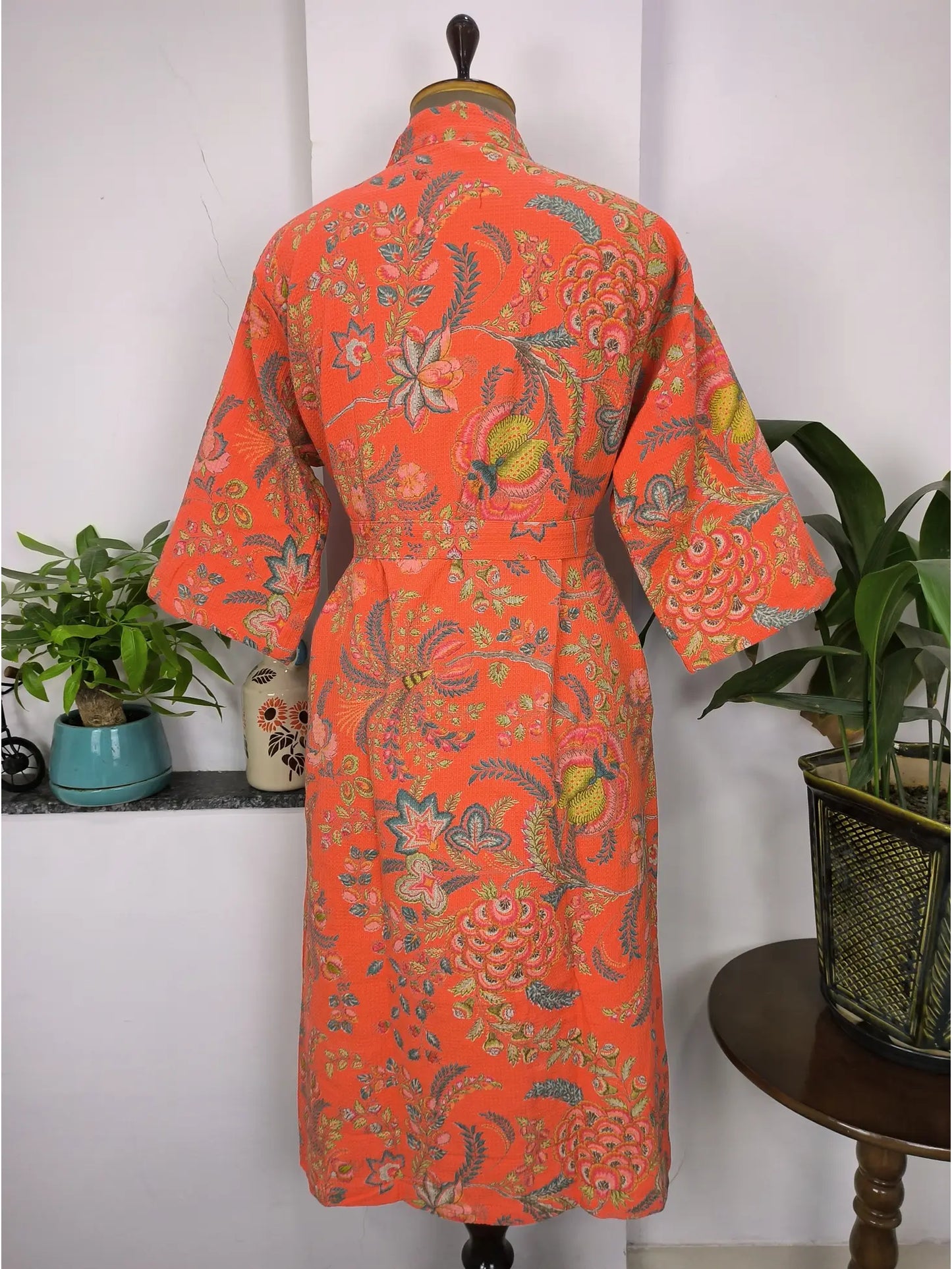 Robes: House Robe Summer Kimono Knitted Cotton Indian Block Printed