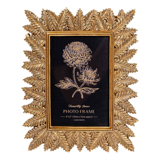 Picture Frame:  Edged With Golden Leaf Design 4x6"