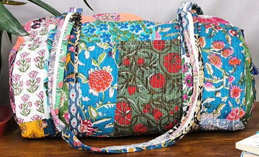 Quilted Duffle Tote Patch Work Bag