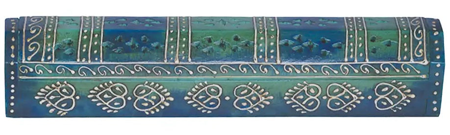 Incense: Teal Hand Painted Wooden Incense Box