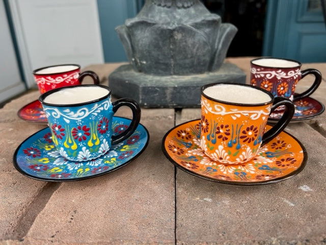 Turkish Pottery: Espresso Cups w/Saucer