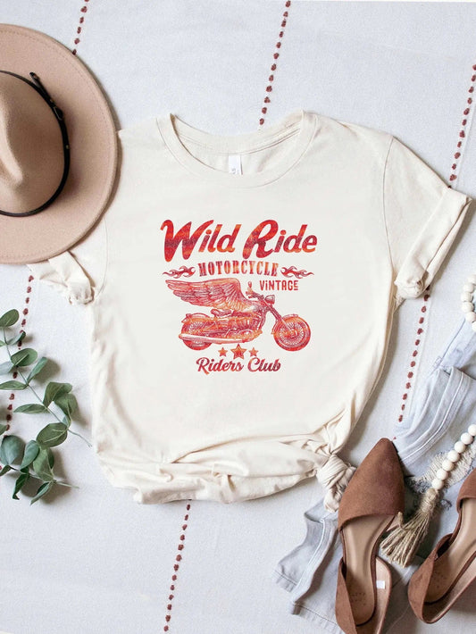 T-Shirt: Ladies Cream Colored Wild Ride Vintage M/C