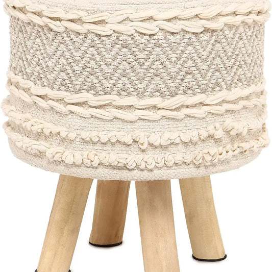 Ottoman: Handmade Wooden Footstool - Taupe
