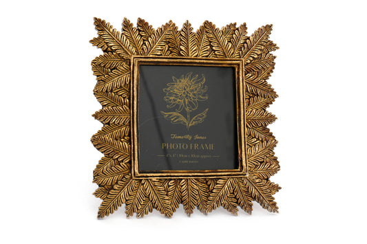 Picture Frame: Edged With Golden Leaf Design 4x4"