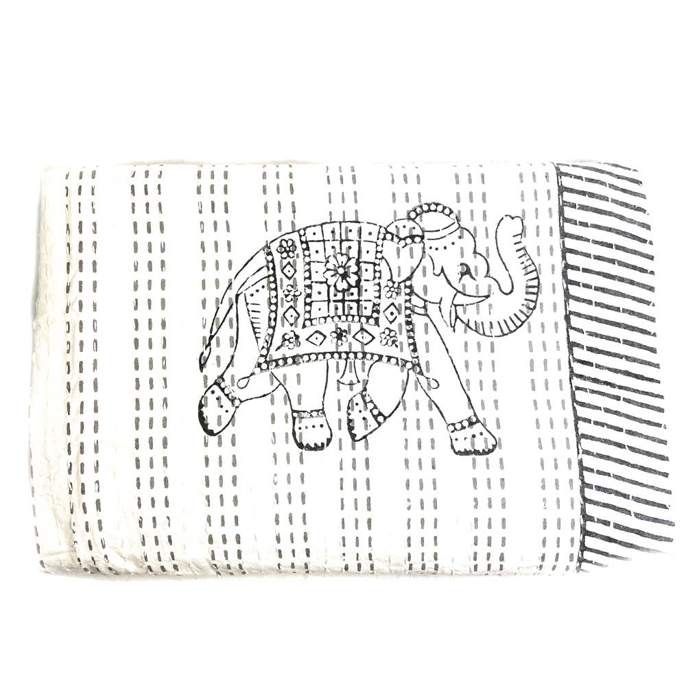 Quilt: Block Printed Kantha Quilt - Elephant Print
