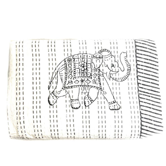 Blanket: Block Printed Kantha Elephant Print